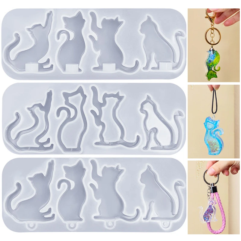Resin Art Stone - Pendenti portachiavi a forma di gatto
