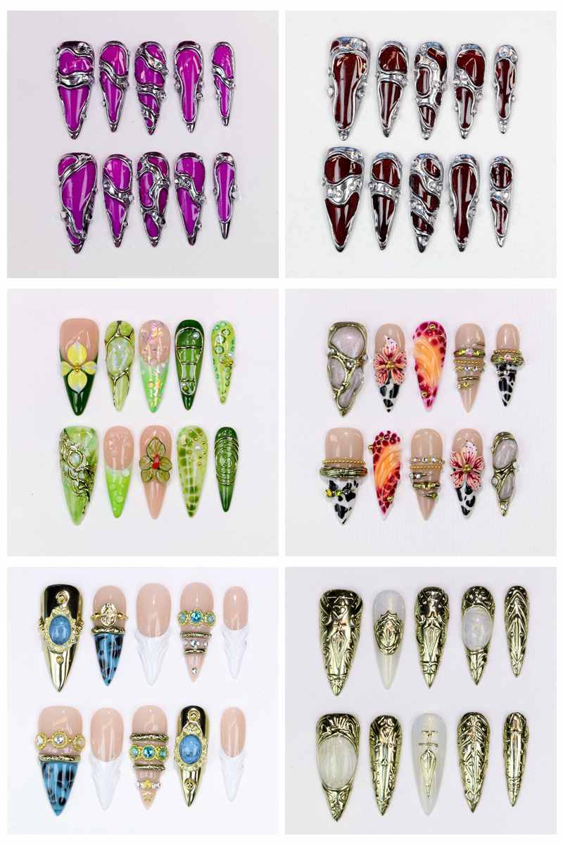 Resin Art Of Flowers - 10 Pezzi Unghie Finte Lunghe a
