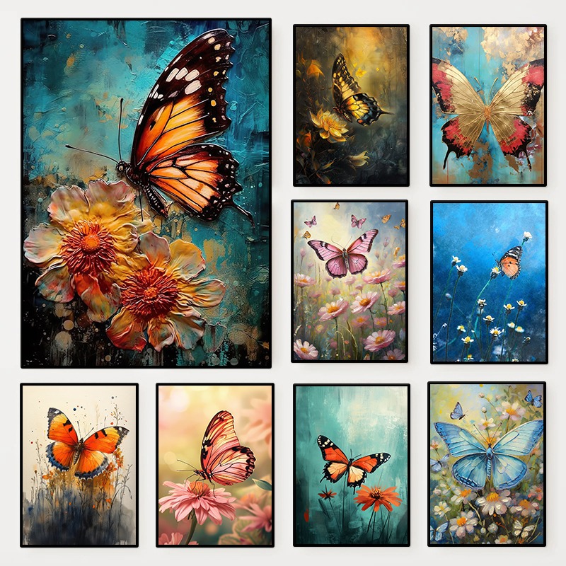 Resin Art Of Flowers - Poster Floreale con Farfalle, Stampa Artistica